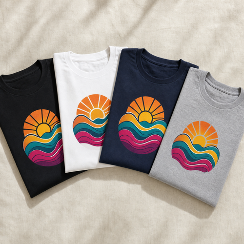 Black, white, navy and gray tees with a full-color DTF print