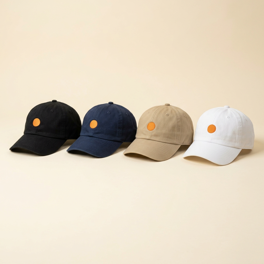 Dad hats (relaxed fit) in black, navy, khaki and white